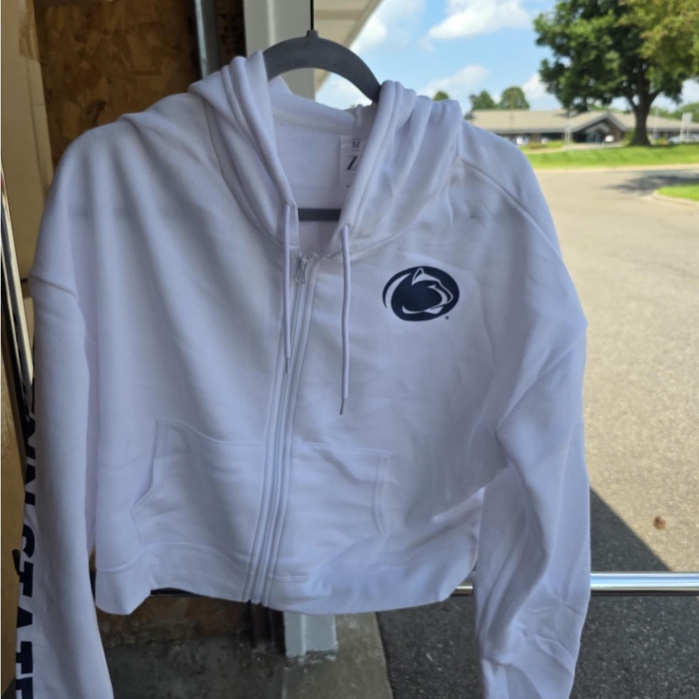 White Cropped Zip-Up Penn State University Hoodie with Logo